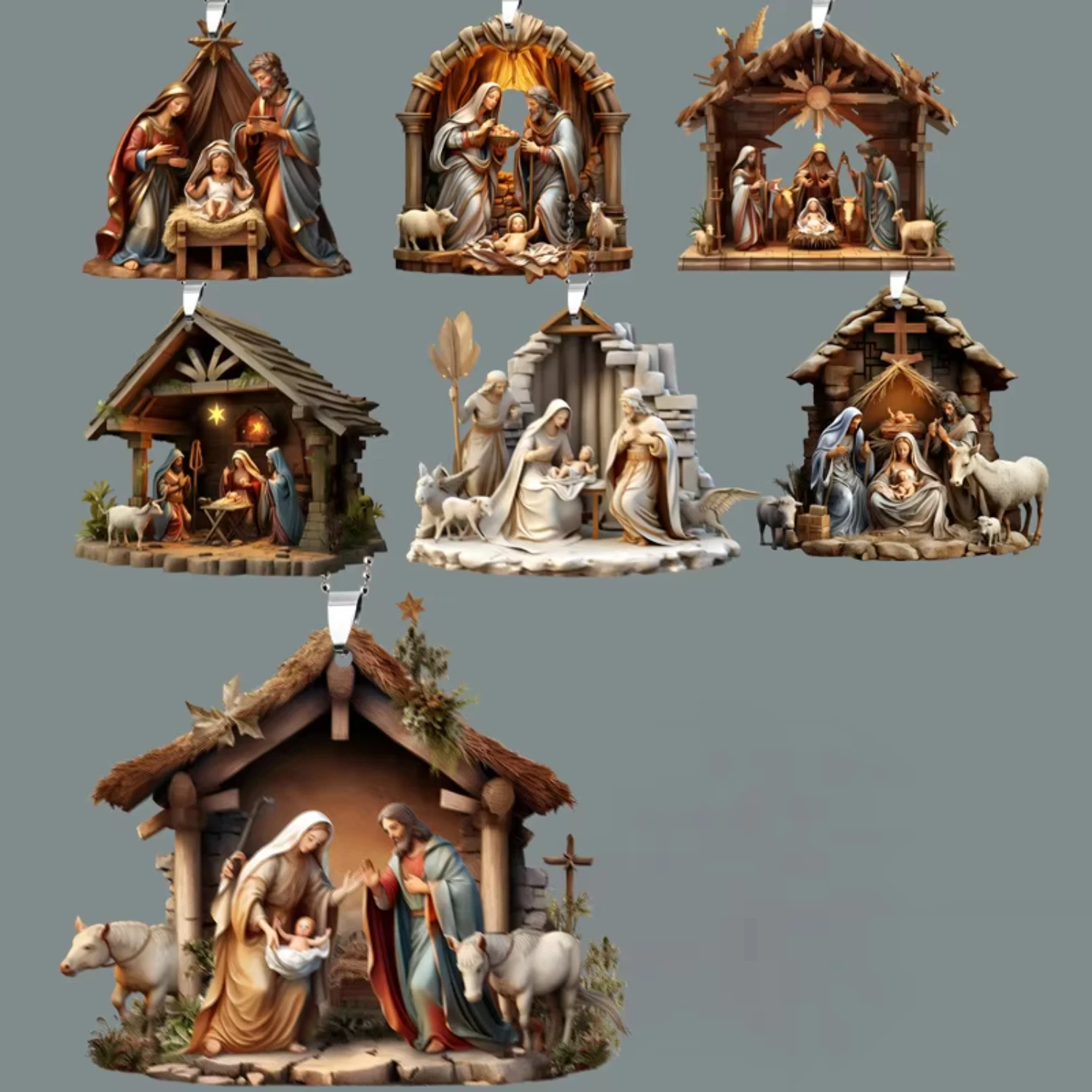 Delicate Mini Bauble Resin Hanging Christmas Tree Pendant Ornament Nativity Scene Decor