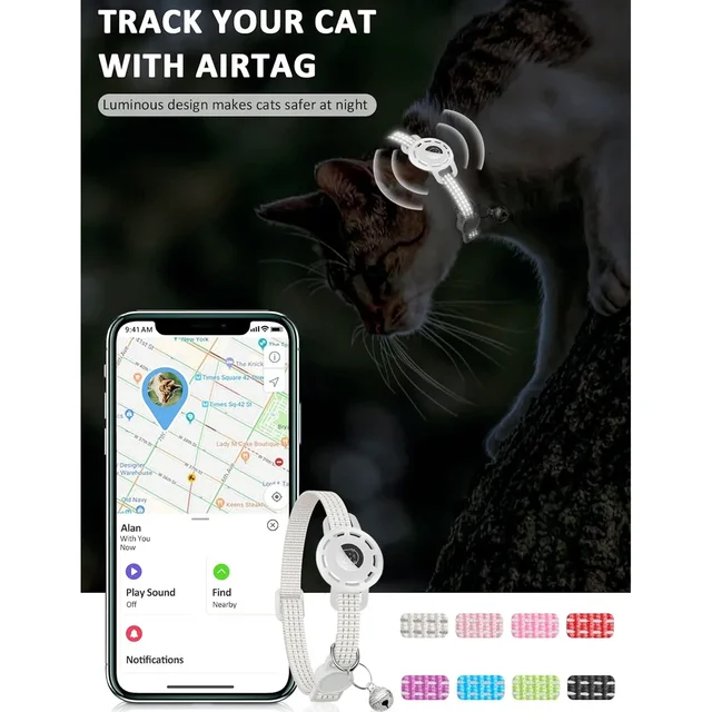 For Air Tag Pet Collar for cats dogs, Reflective Kitten Collar with Airtag Holder and Bell for Girl Boy Cat, Safe Breakaway 6