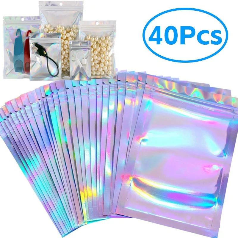 

40/20/10Pcs Self-Sealing Laser Small Plastic Bags for Jewelry Gifts Badge Food Earphone Cable Packing Bag Organizer Storage Bag