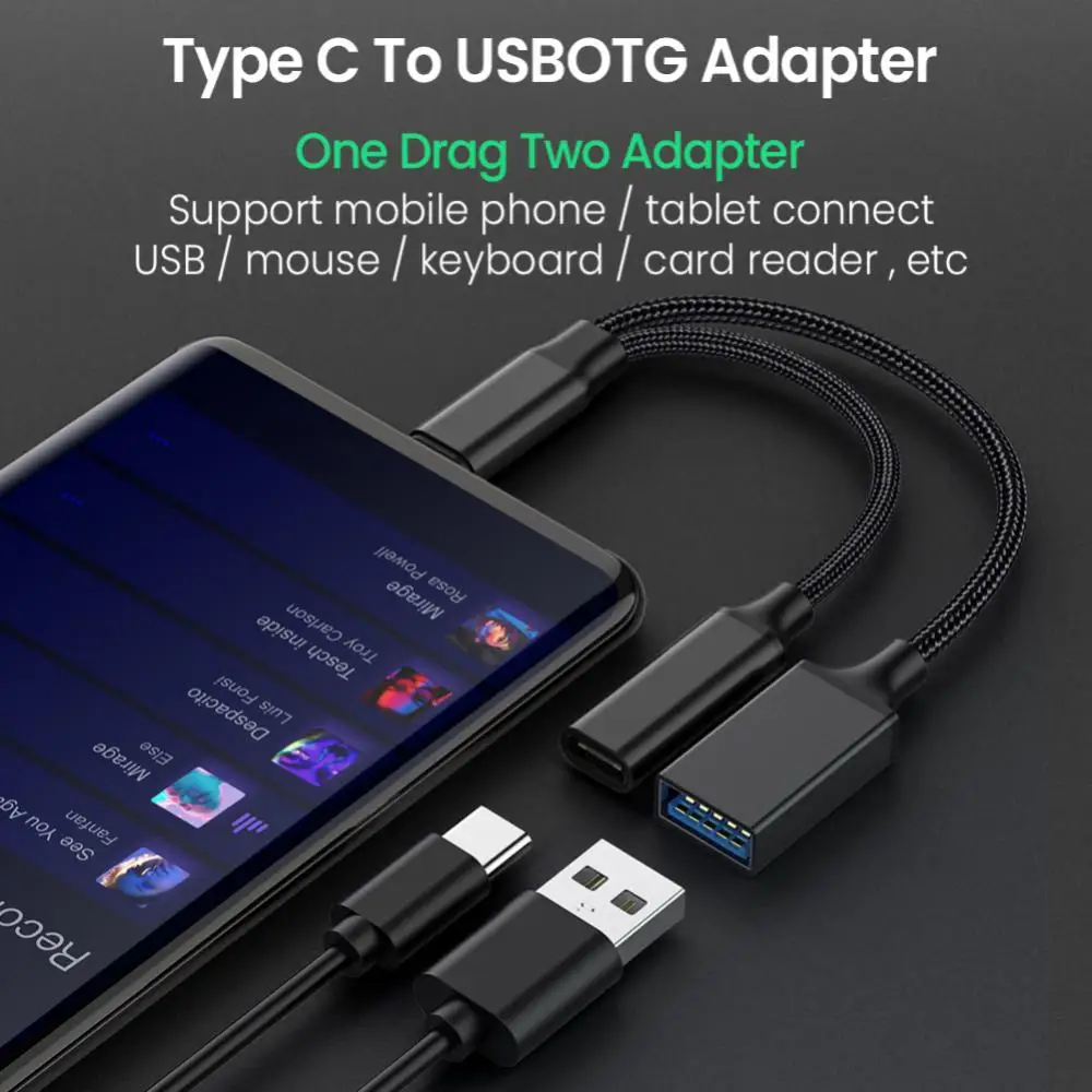 

2 в 1 USB C OTG кабель адаптер один для двух Type-c к USB с PD зарядным портом для Samsung Huawei ноутбука планшета