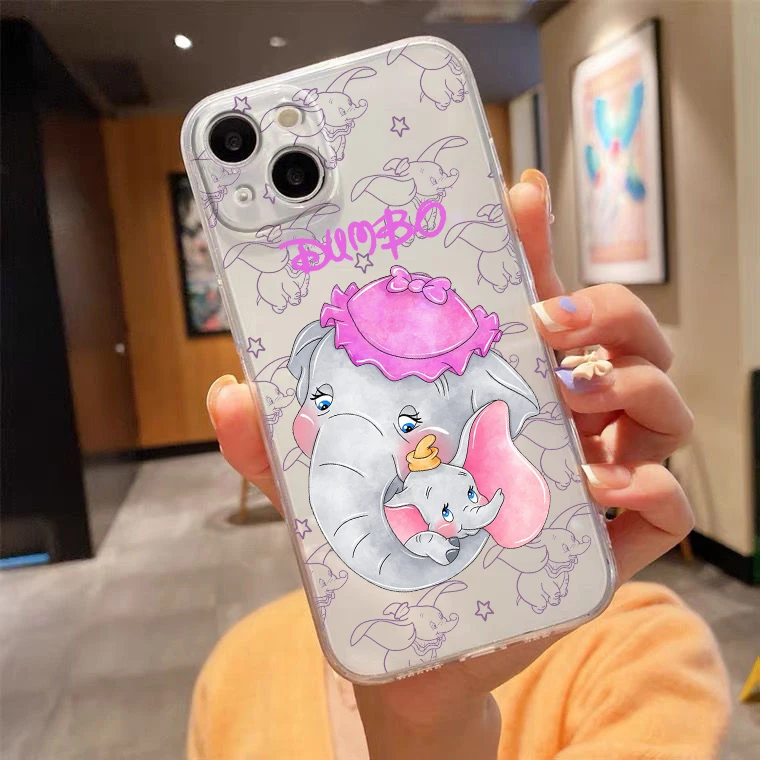 

Cute Disney Dumbo For iPhone 14 13 12 11 Pro Max XS Max X XR 7 8 Plus 6S 5S Silicone Transparent Phone Case