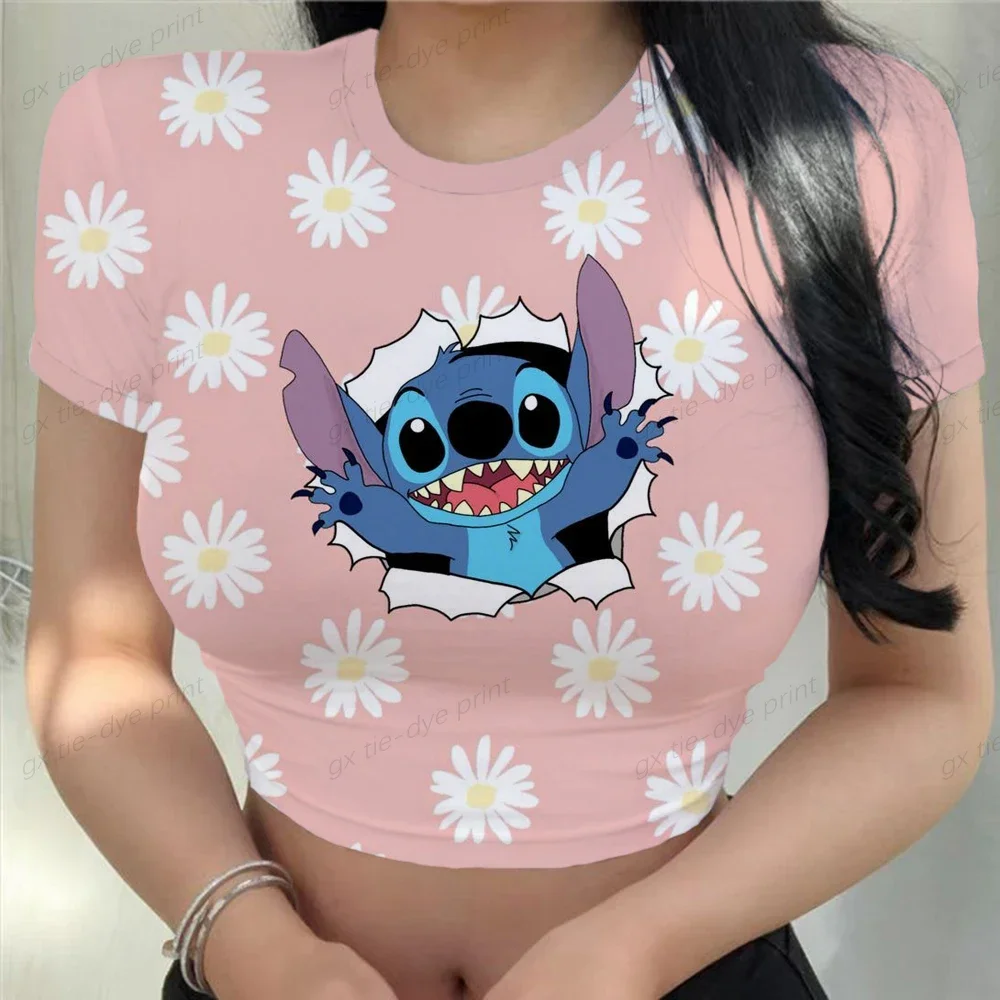 Disney Stitch Print Crop Top Kawaii Cartoon Anni '90 T-Shirt Da Donna Abbigliamento Estivo Per Donna Canotta Basic Gothic Crop Tops
