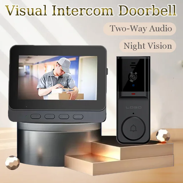 Visual Intercom Doorbell With Screen HD Video Wireless Smart Home Monitor Night Vision Two-Way Audio Security doorbell camera 1