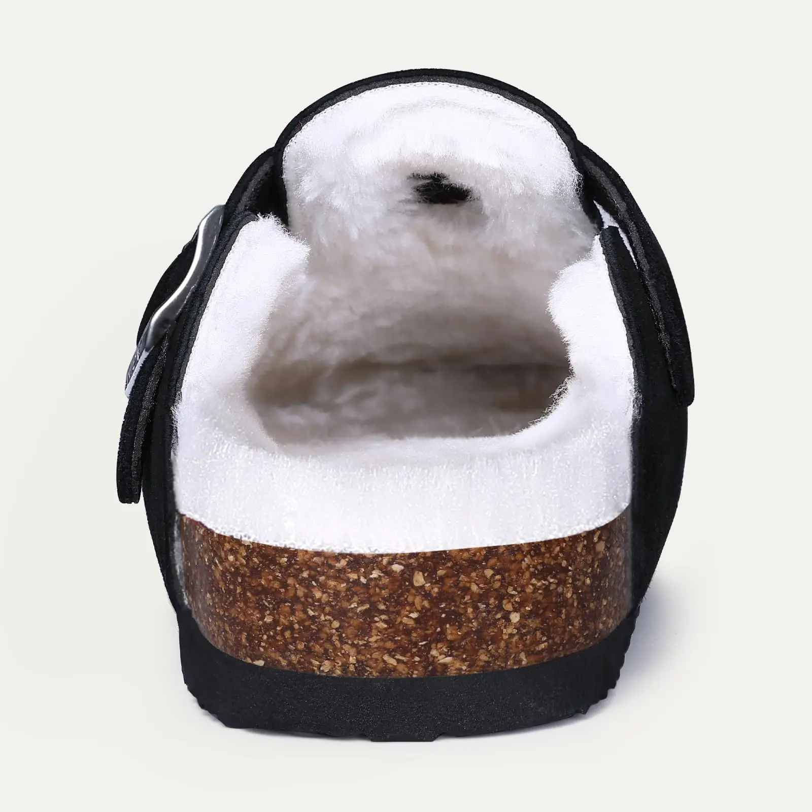 Women's Winter Furry Mules With Adjustable Buckle & Cork Insole_voghion.com