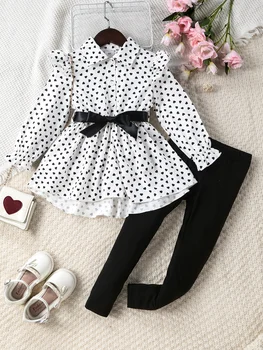 Girls Polka-Dot Long Shirt & Tights Set 1