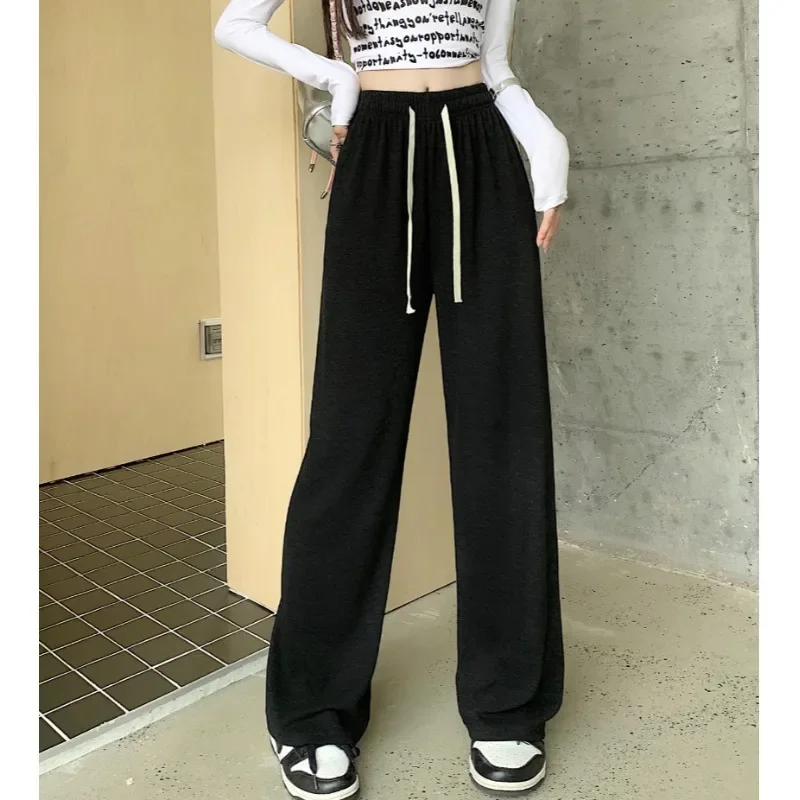 

High Waist Loose Women Long Jogger Pants Autumn Winter New Breathable Straight Leg Pants Morning Running Dark Grey Sweatpant