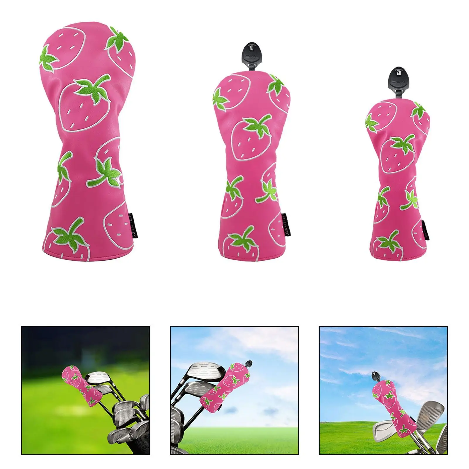 Strawberry Printed Golf Wood Headcover Sports Wear Resistant Outdoor Stylish Transportation PU Leather Scratch Resistant Sleeve