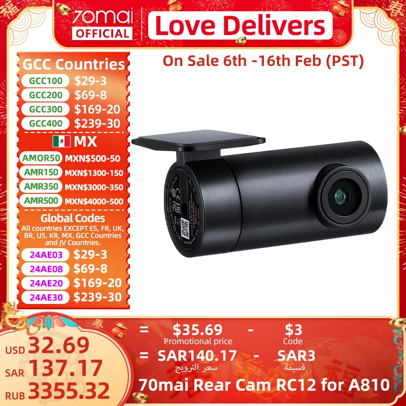 70Mai Posteriore Cam Rc12 Per 70Mai Dash Cam 4K A810 Car Dvr Retrovisore Cam Supporto Registrazione Parcheggio