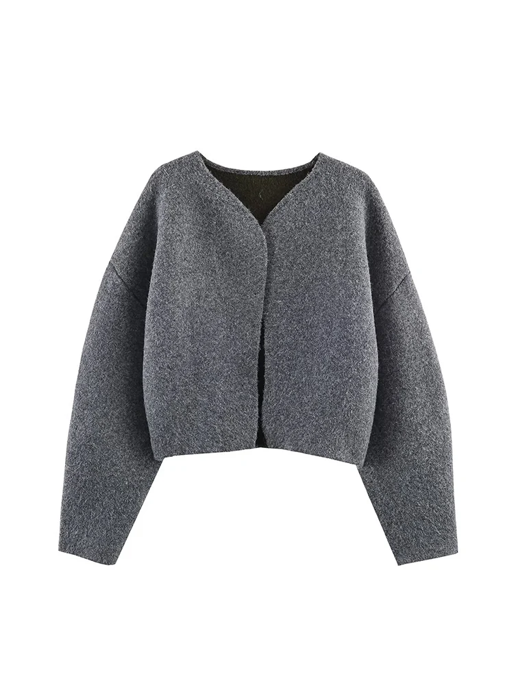 Autumn Winter Women Sweater Coats Fashion Solid Color Long Sleeve V-neck Loose Knitted Jackets Casual Knitted Cardigans Lady