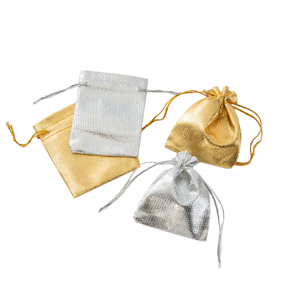 50 stücke Gold Silber Kordelzug Taschen Schmuck Verpackung Für Lagerung Geschenk Beutel Hochzeit Party Kleine Unternehmen Zubehör Liefert – Detail 5