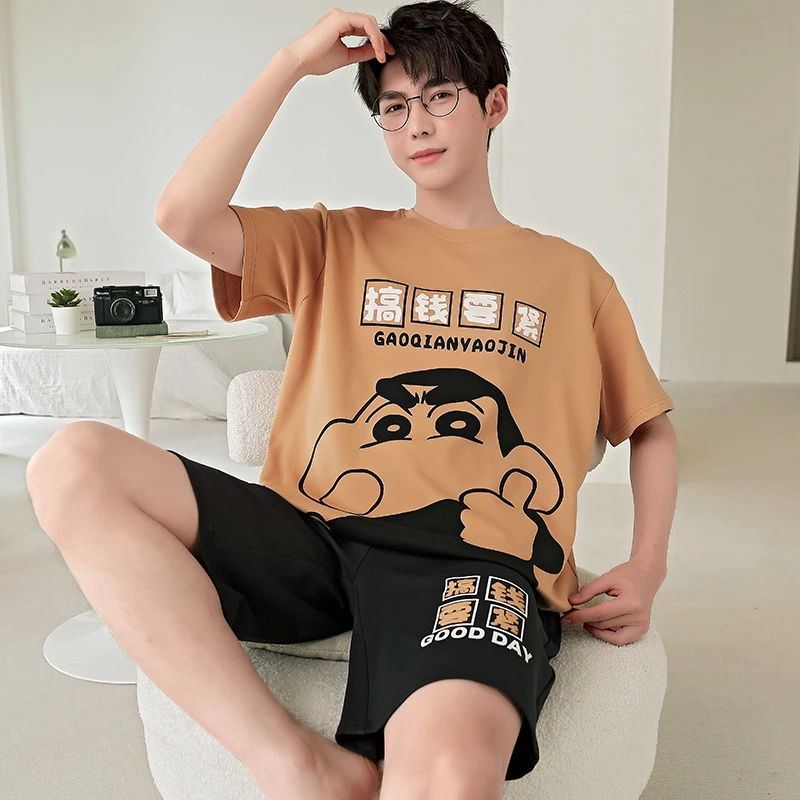 Pajama Sets Summer Men&rsquo;s Sleepwear Cotton Cartoon Pajamas Sets For Man Short Loungewear Young Home Wear