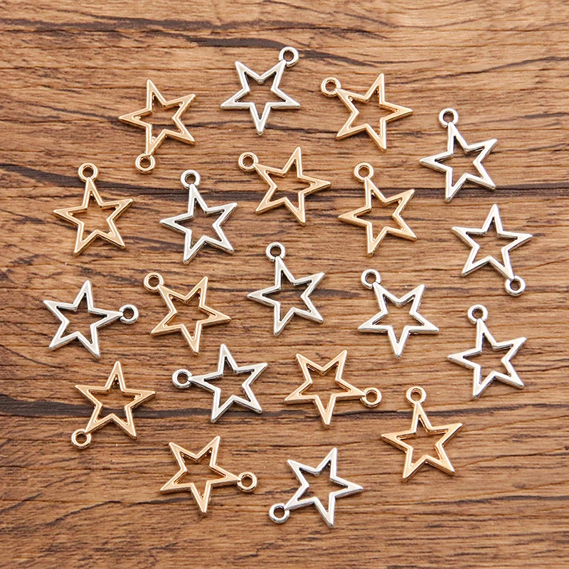 14*16mm 2 Color Hollow Star Charms Geometry Pendant Metal Alloy DIY Necklace Bracelet Earrings Marking 50PCS