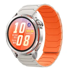 Magnetic Silicone Loop Band - Premium Accessories Bracelet, Universal Fit 46mm for 22MM (A - Starlight - orange)