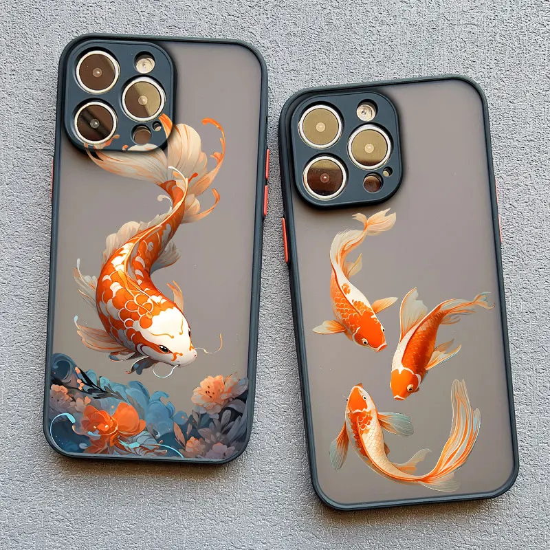 Elegant Fish Carp Sea Wave Phone Case - Artistic Back Cover Design