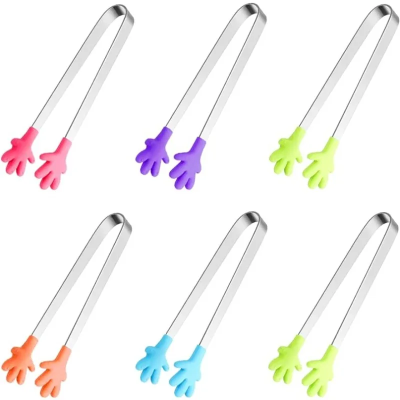 5 Mini Pinze In Silicone A Forma Di Mano Da Cucina - 130mm, In Acciaio Inox Con Testa Antiscivolo, Colorate