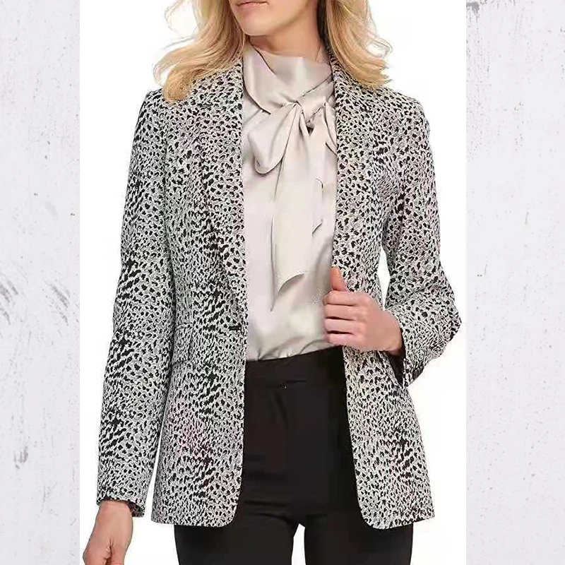 

Vintage Print Long Sleeve Blazer Women Jacket Streetwear Fashion 2021 Autumn Elegant Casual Office Lady Coat American Stylish