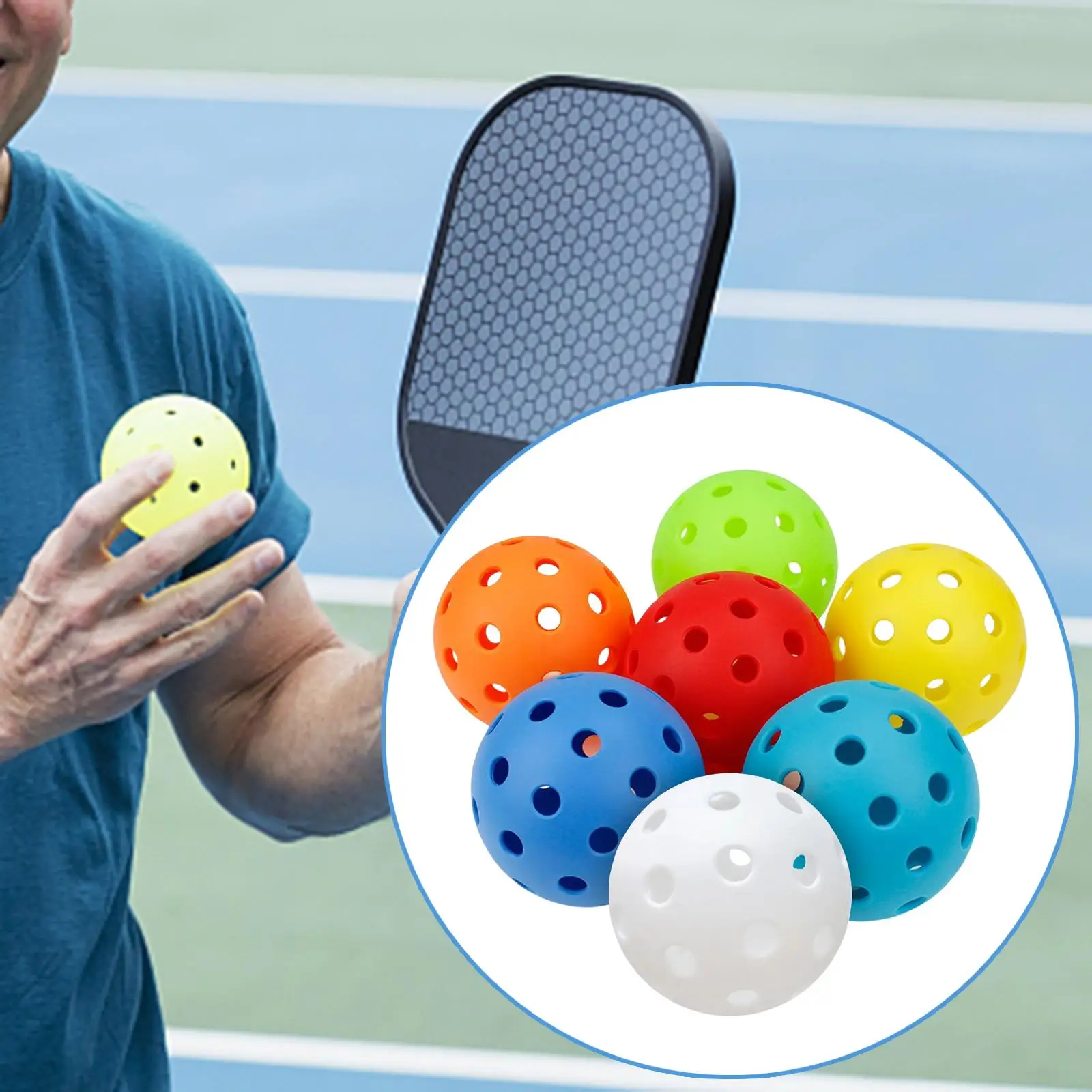 

7x Multicolor Pickleball Balls with 40 Small Precisely Drilled Holes Professional for Sanctioned Tournament Play Indoor Outdoor