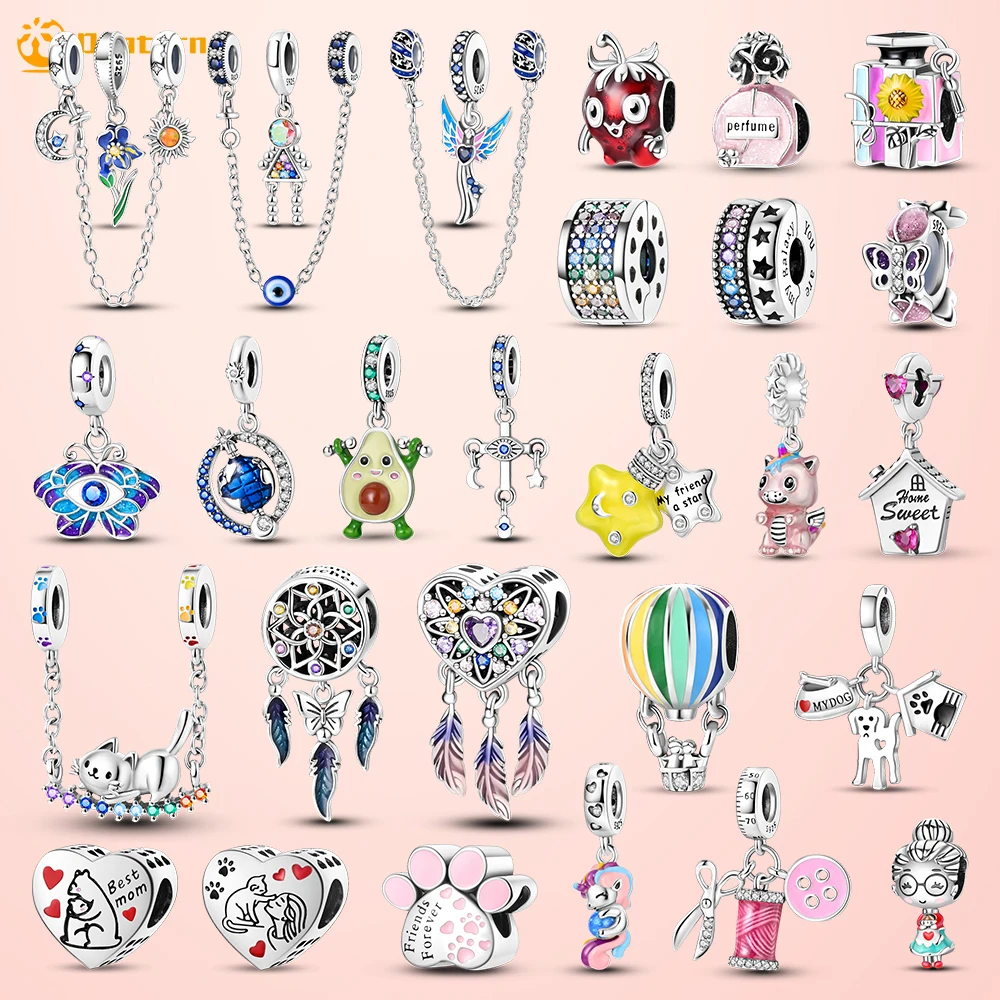 Danturn 925 Sterling Silver Beads Palette Girasole Farfalla Unicorno Angelo Dea Croce Charms Fit Bracciali Pandora Originali