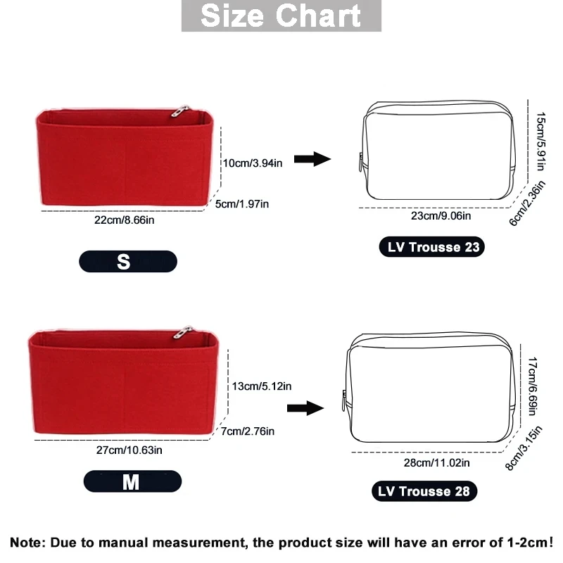 Felt Insert for LV Trousse 23 28 Toiletry Bag Inner Support Type Lined Cosmetic Bag Organizer