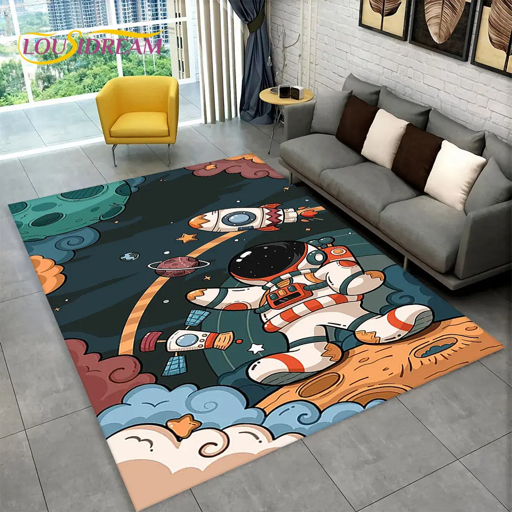 3D Astronaut Space Cartoon Area Rug,Carpet Rug for Home Living Room Children\'s Bedroom Sofa Doormat Decor,Kid Non-slip Floor Mat