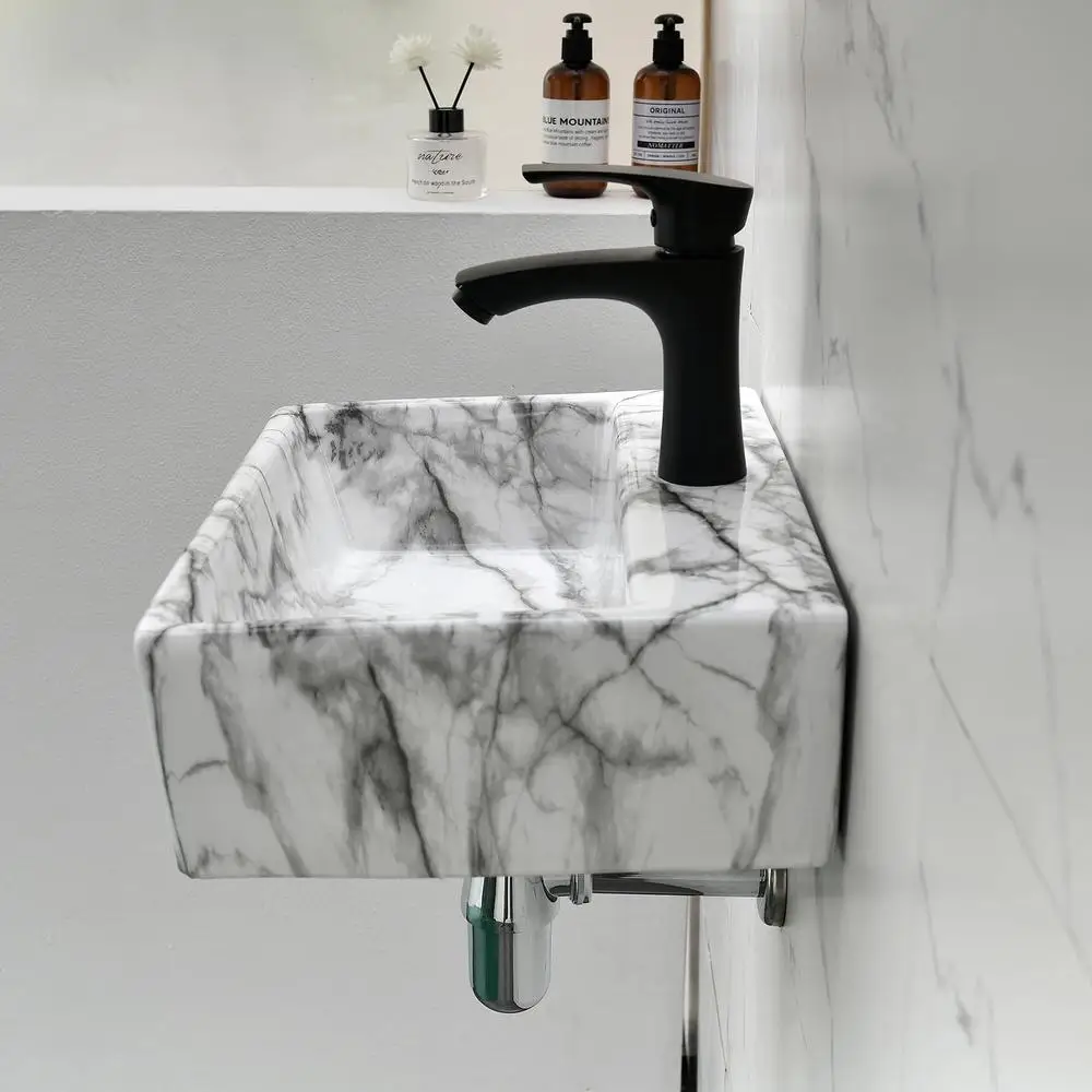 Modern Style European Design Corner Bathroom Sink Premium Ceramic Wall Mount Easy to Clean White Sink Small Spaces Versatile 6