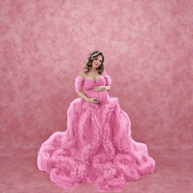 فستان تصوير للأمهات من التول المكشكش - فستان مثير...