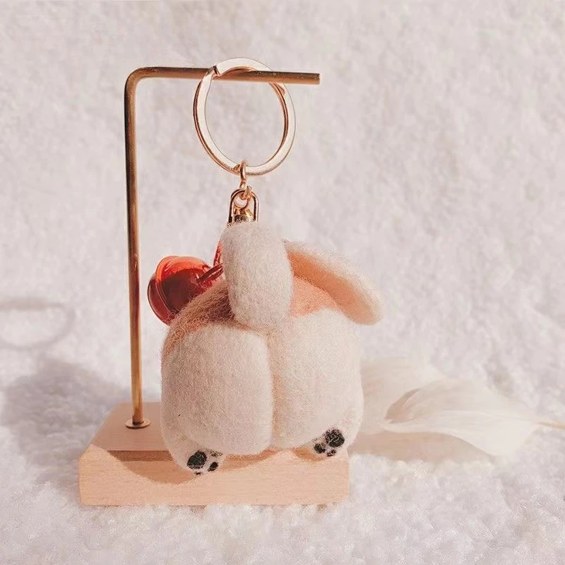 5CM Cute Corgi Wool Felt Key Ring Kawaii Butt Wool Felt Doll Keychains Bag Pendant for Girls Women Handmaking Knitting Keyrings