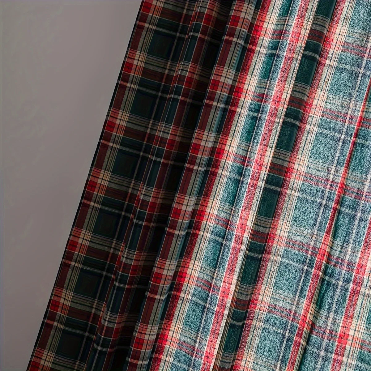 Christmas Window Curtain Red Green Plaid Cotton and Linen Curtains American Retro Country Style Valance Curtains For Kitchen 5
