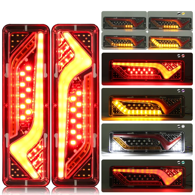 2PCS 12V-24V LED Truck Tail Light Rear Lights Turn Signal Brake Reverse Signal Lamp Trailer Lorry Bus Camper Caravan RV Tractor