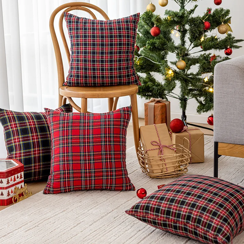 

Christmas Decor Red Plaids Pillow Covers Check Throw Pillowcase Tartan Cuhion Cover Case for Couch Sofa Home Decoration