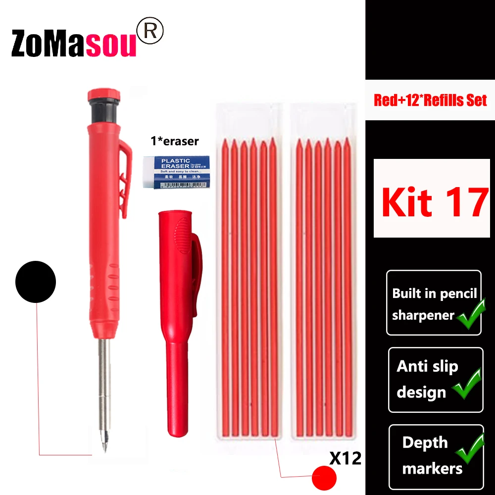 Premium Carpenter's Mechanical Pencil with Deep Hole Marker and Sharpener