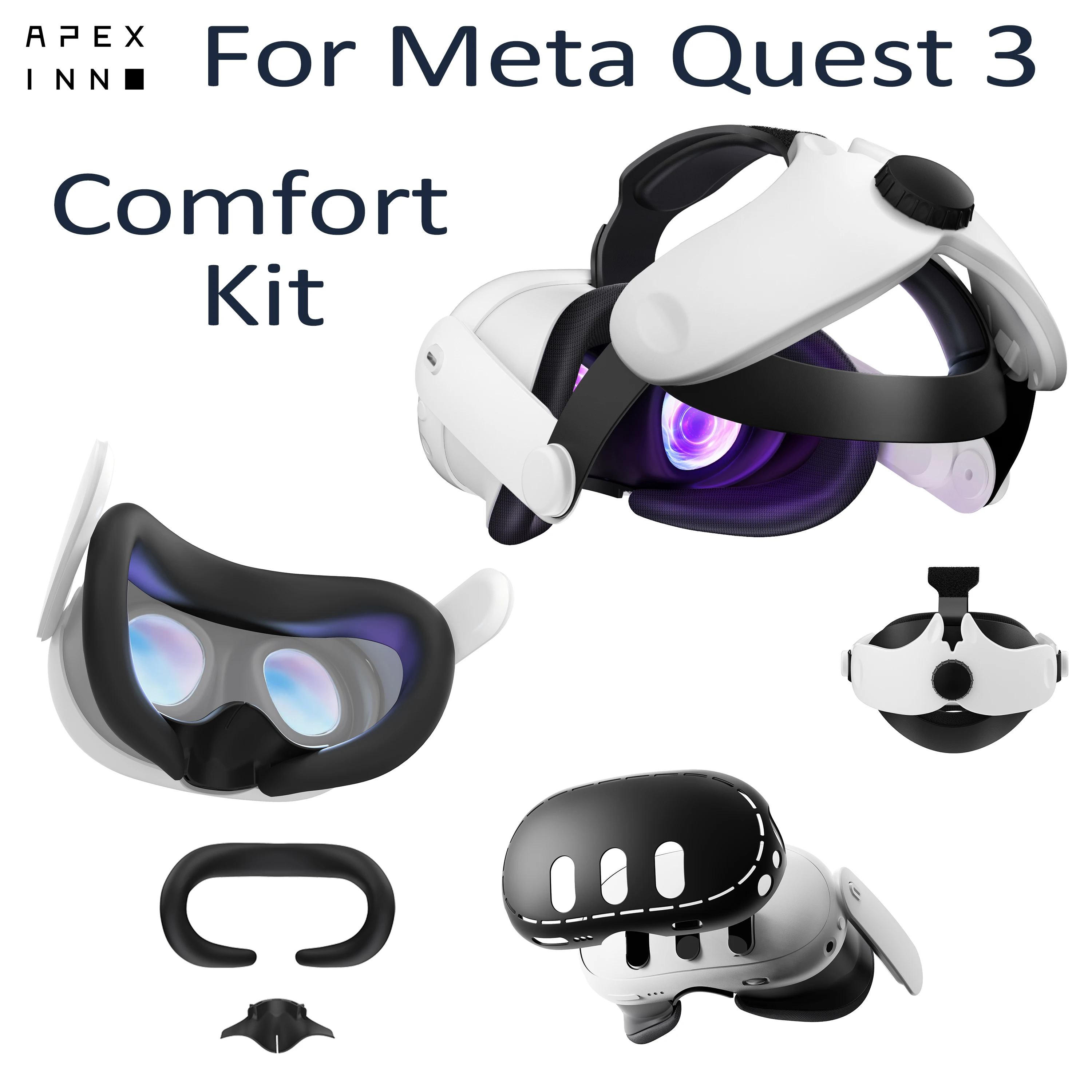 

APEXINNO For Meta Quest 3 VR Adjustable Head Strap Silicone Nose Pad Mask Case Shell Cover For Meta Quest 3 VR Accessories