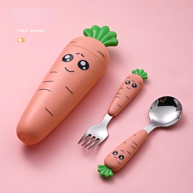 Cutlery Set Kids Fork and Spoon Set Carrot Shape Baby Feeding Utensils Stainless Steel Cartoon Fork Spoon Child Cutlery Set Kid Tableware