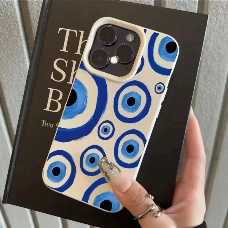 Vintage Blue Eye Design Lychee Pattern Shockproof TPU Phone Case