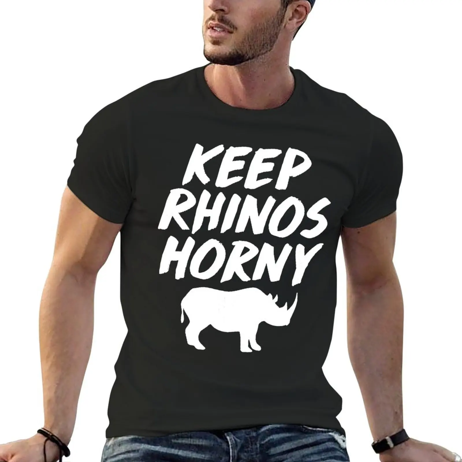 

Funny Keep Rhinos Horny T-Shirt Aesthetic clothing anime oversized t shirt sports fans t shirts for men cotton