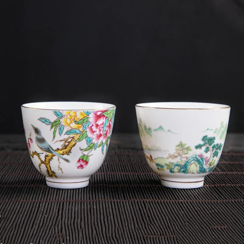 1pc Chinese Ceramic Teacup Hand Painted Flowers and Birds Tea Bowl Handmade Tea Cup Tie Guanyin Pu'er Master Set Accessories tea cup