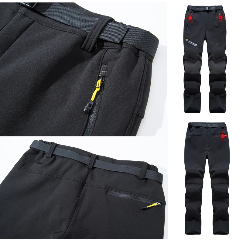 TRVLWEGO Men's Winter Trekking Pants Camping Fleece Lined Ski Snow Pants Water Resistant 4 Zip Pockets Outdoor Hiking Trousers