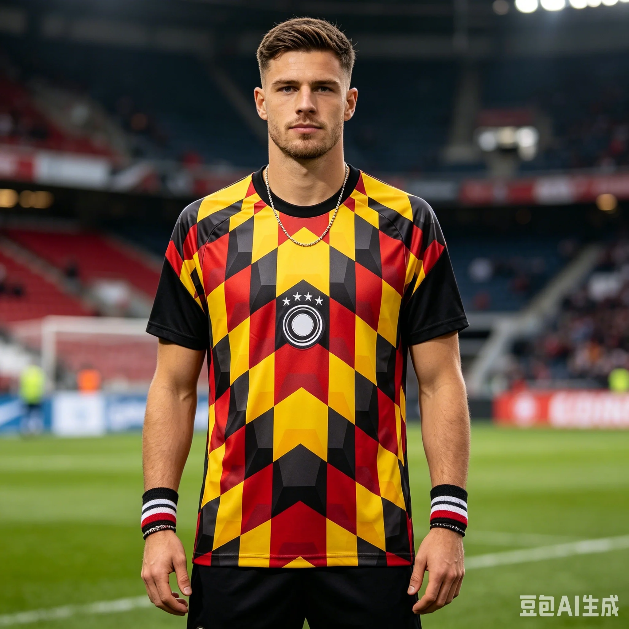 Herren Deutschland 2026 Schwarz Kariertes Trikot Fußball Sommer Rundhals Komfort Atmungsaktiv Kurzarm Unisex