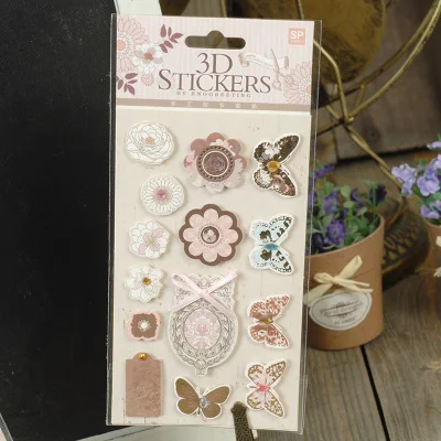 Vintage Label 3D Stickers Scrapbooking Material Flower Butterfly Bird Pattern DIY Junk Journal Card Tag Making Embellishment 