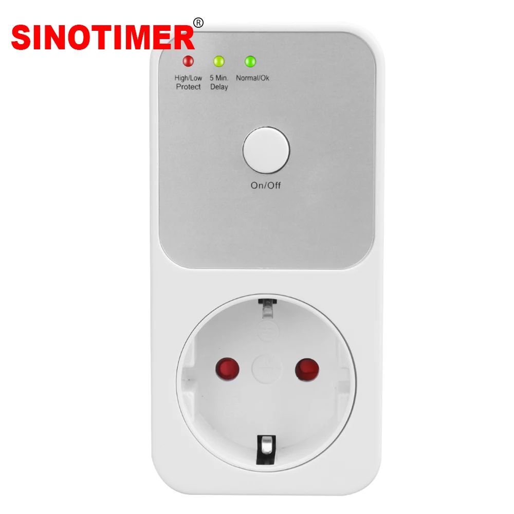 Sinotimer HLP01 Easy Use Voltage Relay Protector Electrical Sockets 230V EU Plug ON/OFF Switch Automatic Protection Safe Refrigerator