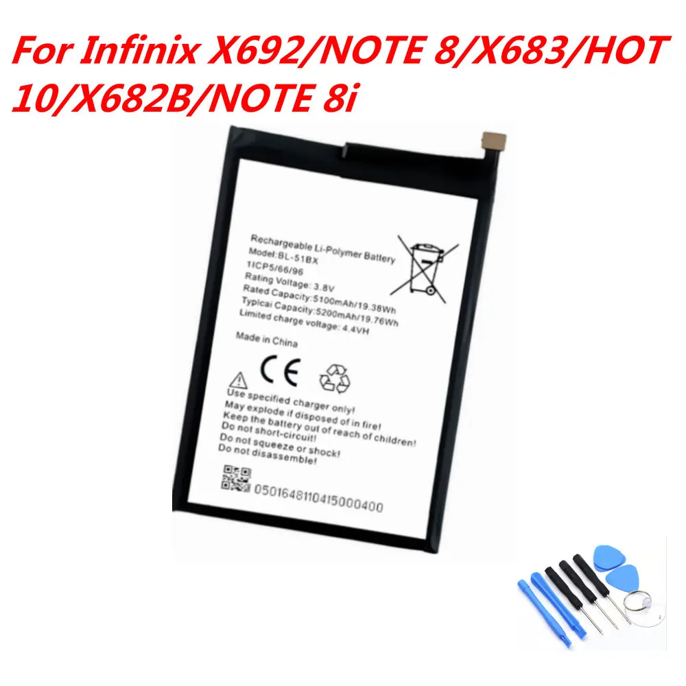 

Original 3.8V 5200mAh BL-51BX Battery For Infinix X692/NOTE 8/X683/HOT 10/X682B/NOTE 8i Cell Phone