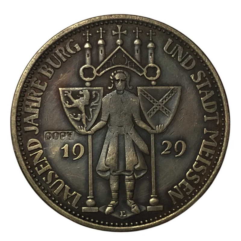 1929 Germania 5 Ss Mark Meissen Copia Moneta Placcata Argento