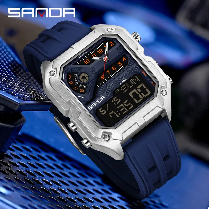 SANDA 6278 Fashion Electronic Watches for Man Alarm Clock Luminous Calendar Waterproof Silicone Strap Men's Digital Wristwatch view 3