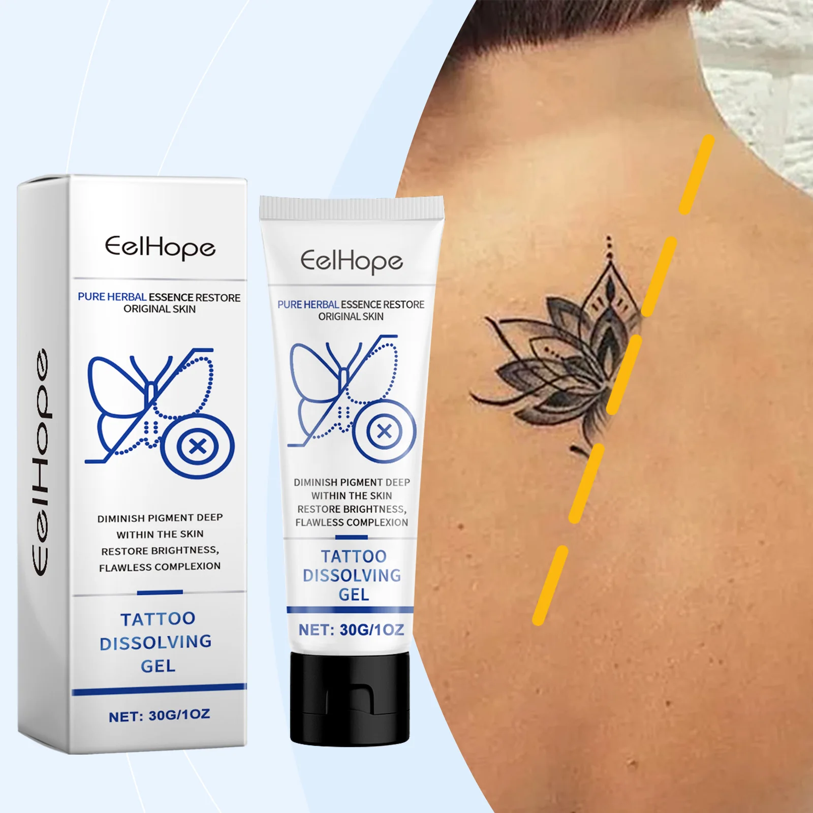 EELHOE 30g Tattoo Removal Gel Dissolve Tattoo Repair Skin Moisturizing Painless Deep Cleansing Care gel - Natural Fading Quick