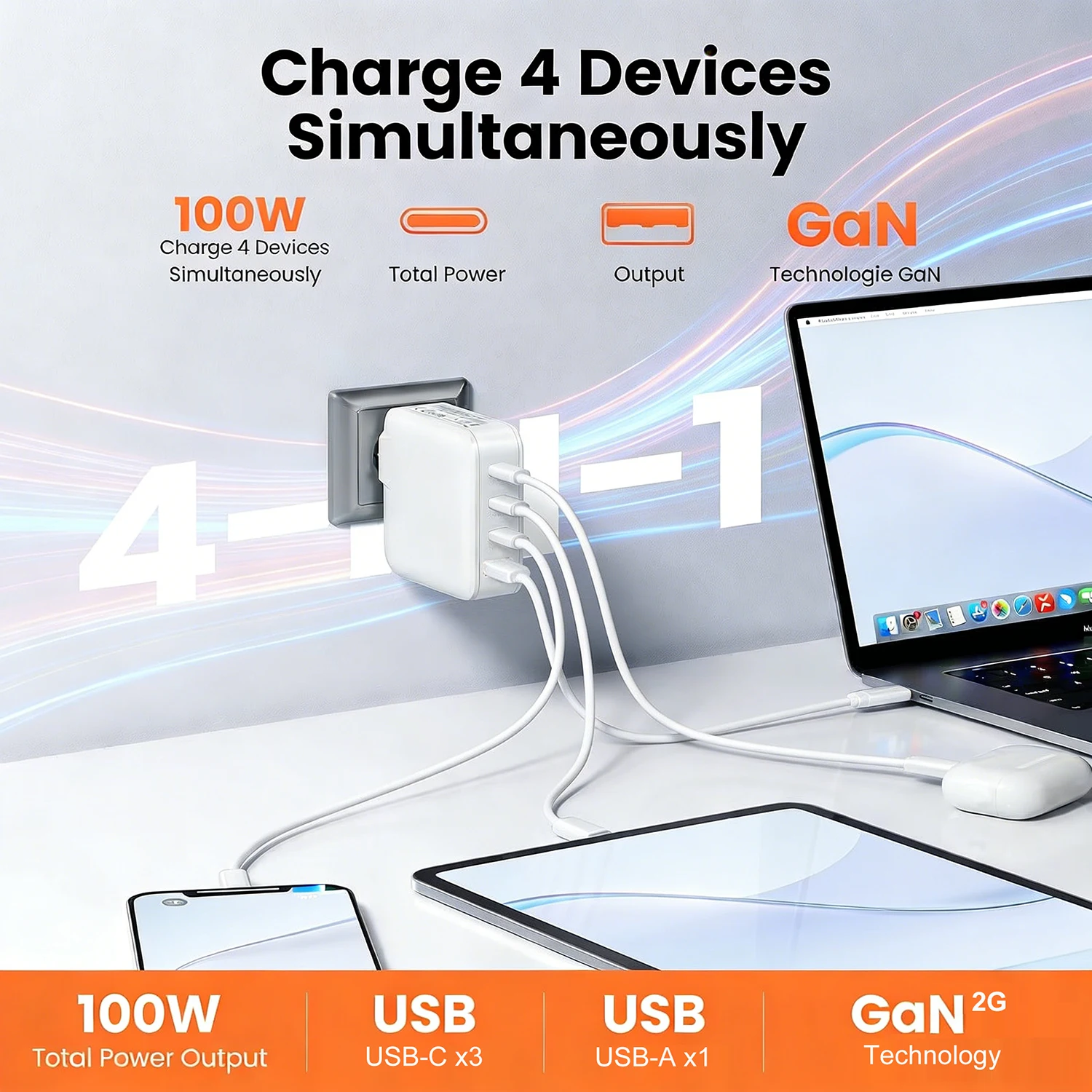 High-Power GaN Charger with PPS PD USB A+C Fast Charging Capability