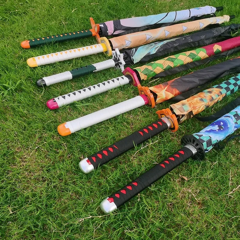 Long Demon Slayer Katana Umbrella UV Blocking Parasol Kochou Anime Kimetsu No Yaiba Shinobu Samurai Sword Umbrellas Raincoa Gift