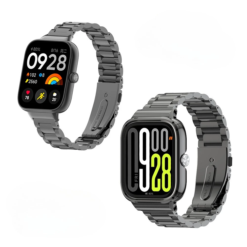 Enhanced Metal Watch Strap and Protective Case Set - Three-Bead Stainless Steel Design
