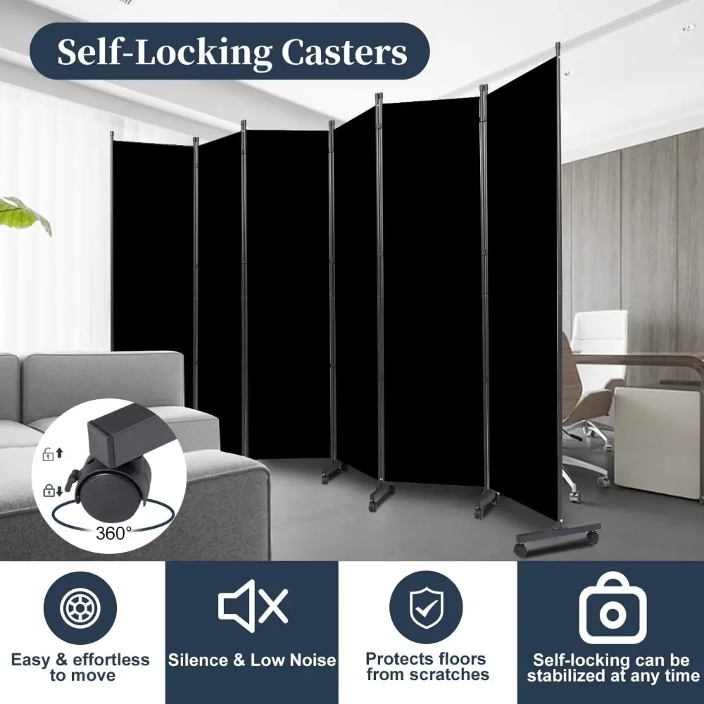 Room Divider Folding Privacy Screens with Lockable Wheels, 132'' Partition Room Dividers Freestanding Divider Fabric Panel