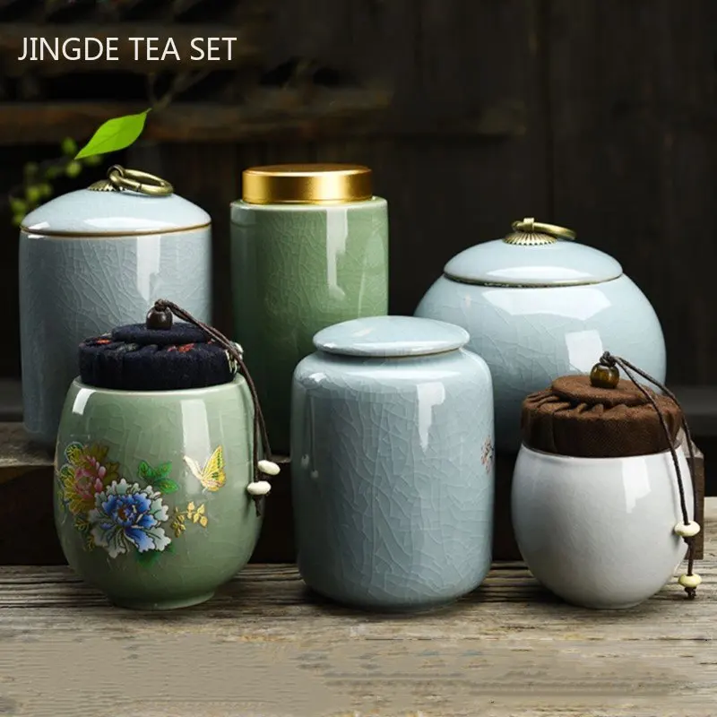 Portable Ceramic Tea Caddy Household Sealed Tieguanyin Storage Tank Travel Tea Boxes Jar Coffee Spice Candy Containers airtight container,ceramic storage jar,tea canister,tea tin box