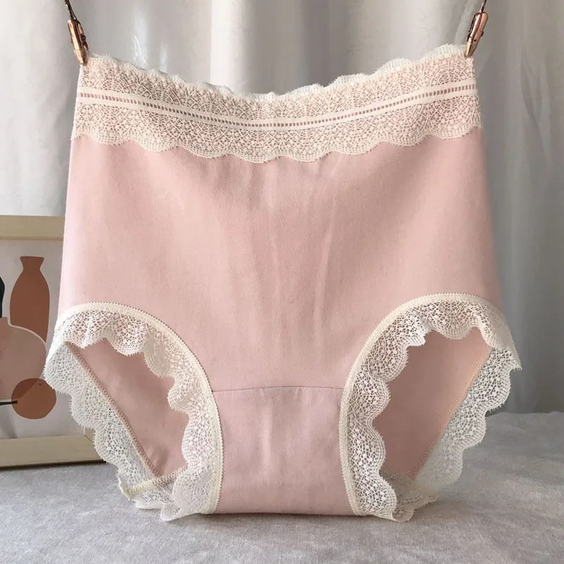 High Waisted Underwear Women Pure Cotton Antibacterial Bottom Crotch Sexy Seamless Buttocks Wrapped Lace Edgy Triangle Panties